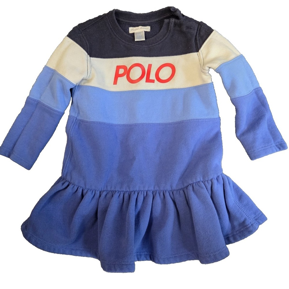 Polo Ralph Lauren Infant 12M Sweatshirt‎ Dress Blue Fleece Colorblock  Logo